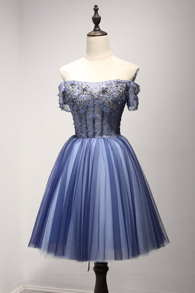 Gorgeous Banquet Elegant Sexy Ladies Royal Blue Short Sleeves Floral Embroidered Noble Bridesmaid Dress