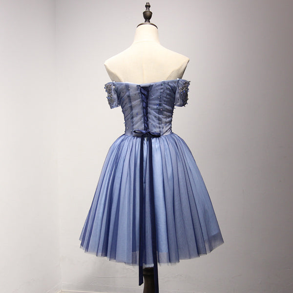 Gorgeous Banquet Elegant Sexy Ladies Royal Blue Short Sleeves Floral Embroidered Noble Bridesmaid Dress