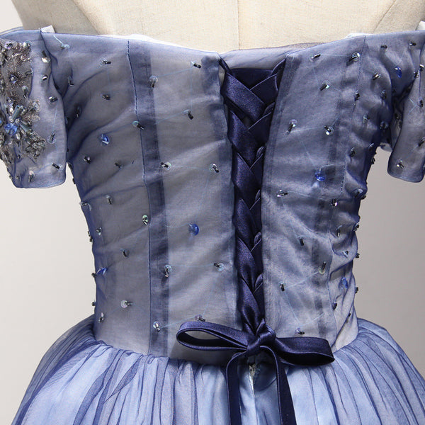 Gorgeous Banquet Elegant Sexy Ladies Royal Blue Short Sleeves Floral Embroidered Noble Bridesmaid Dress