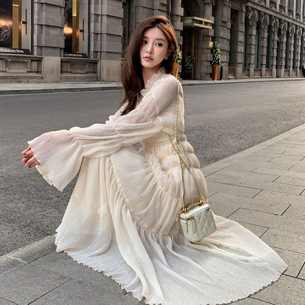 Chic Fairy Temperament Trendy Women Mid-Length Princess Tulle A Line Midi Dress