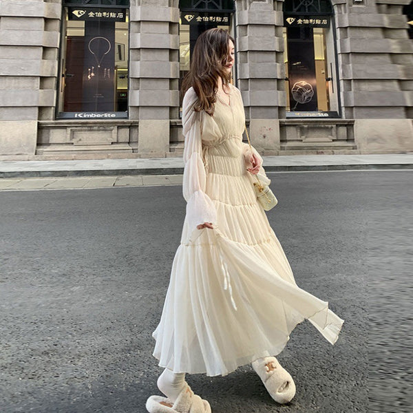 Chic Fairy Temperament Trendy Women Mid-Length Princess Tulle A Line Midi Dress