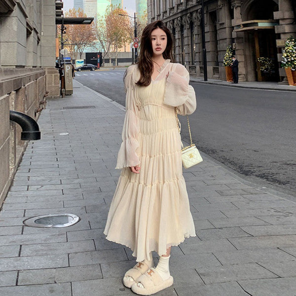 Chic Fairy Temperament Trendy Women Mid-Length Princess Tulle A Line Midi Dress