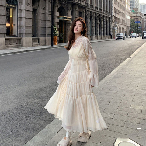 Chic Fairy Temperament Trendy Women Mid-Length Princess Tulle A Line Midi Dress