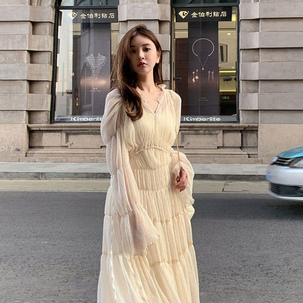 Chic Fairy Temperament Trendy Women Mid-Length Princess Tulle A Line Midi Dress