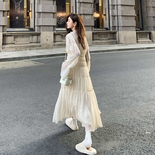 Chic Fairy Temperament Trendy Women Mid-Length Princess Tulle A Line Midi Dress