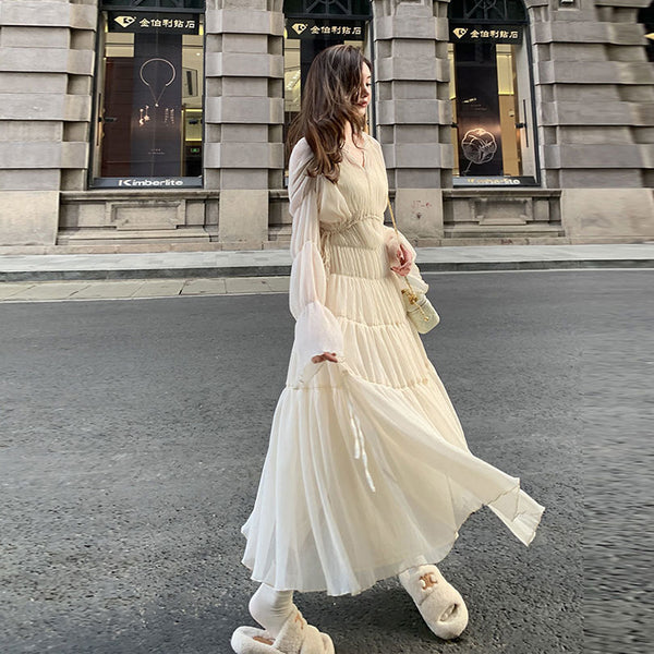 Chic Fairy Temperament Trendy Women Mid-Length Princess Tulle A Line Midi Dress