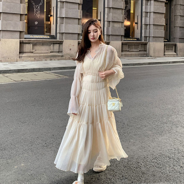 Chic Fairy Temperament Trendy Women Mid-Length Princess Tulle A Line Midi Dress