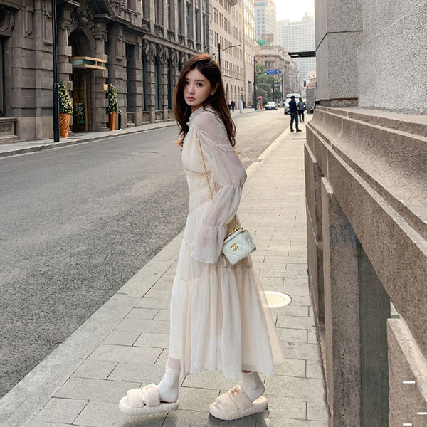 Chic Fairy Temperament Trendy Women Mid-Length Princess Tulle A Line Midi Dress