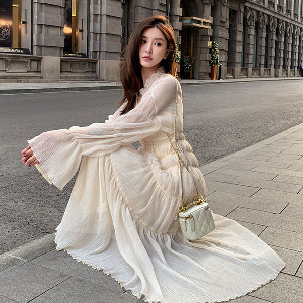 Chic Fairy Temperament Trendy Women Mid-Length Princess Tulle A Line Midi Dress