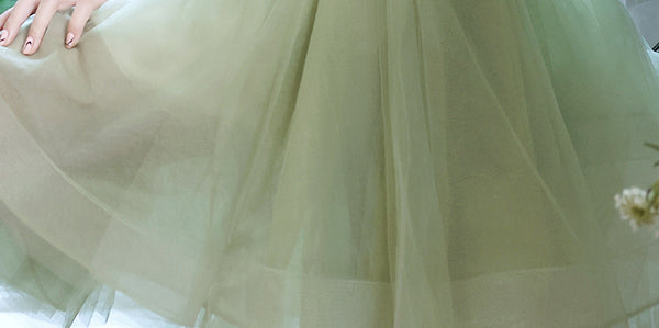 Sweat Chic Princess Women Fashion Green Puff Sleeve Bridesmaid Banquet Party Ball Prom Dress Gown