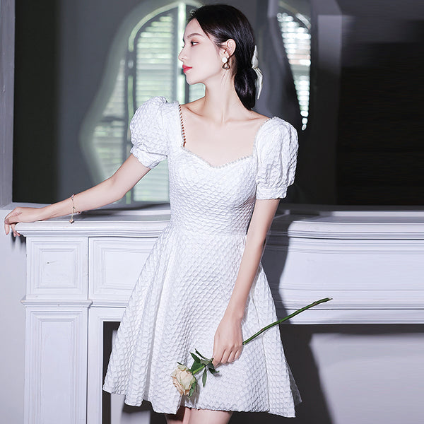 Evening Fashion Dress Women Banquet Temperament Short Sleeves Square Neck Collar Puff Sleeve Luxury Bridesmaid Dress