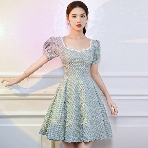 Evening Fashion Dress Women Banquet Temperament Short Sleeves Square Neck Collar Puff Sleeve Luxury Bridesmaid Dress