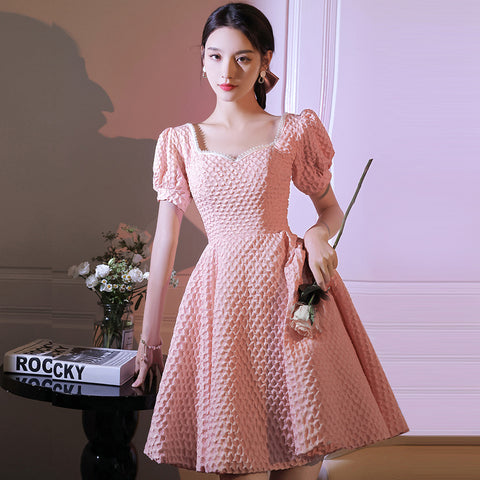 Evening Fashion Dress Women Banquet Temperament Short Sleeves Square Neck Collar Puff Sleeve Luxury Bridesmaid Dress