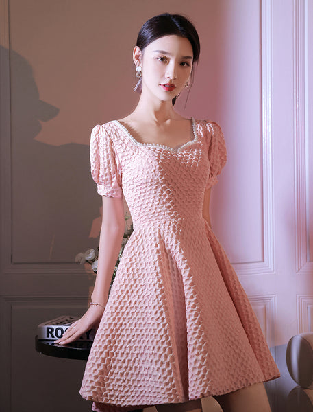 Evening Fashion Dress Women Banquet Temperament Short Sleeves Square Neck Collar Puff Sleeve Luxury Bridesmaid Dress