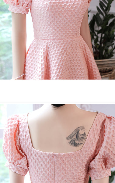 Evening Fashion Dress Women Banquet Temperament Short Sleeves Square Neck Collar Puff Sleeve Luxury Bridesmaid Dress