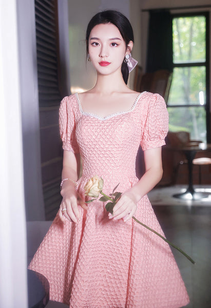 Evening Fashion Dress Women Banquet Temperament Short Sleeves Square Neck Collar Puff Sleeve Luxury Bridesmaid Dress