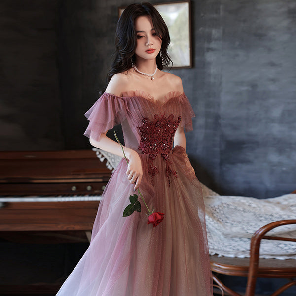 Gorgeous Blink Starry Blushing Evening Off Shoulder Long Banquet Ball Party Skirt Princess A Line Maxi Dress