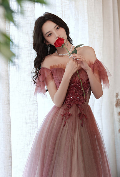 Gorgeous Blink Starry Blushing Evening Off Shoulder Long Banquet Ball Party Skirt Princess A Line Maxi Dress