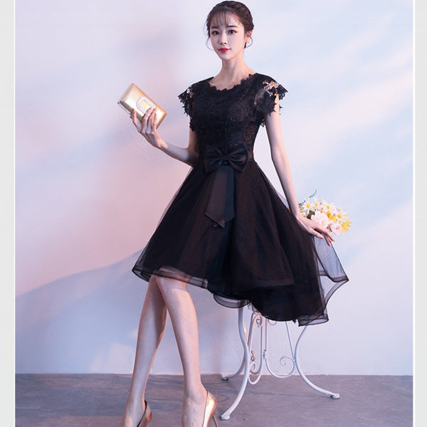 Cozy Evening Women Waist Stitching Mesh Mid Length Irregular Front Bow Tutu Bridesmaid Cocktail Lace Dress