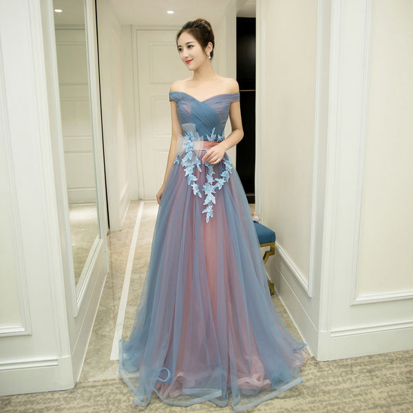 Gorgeous Stylish Grey Banquet Evening Strapless Bridal Bridesmaid Princess Long Elegant Tulle Prom Dress