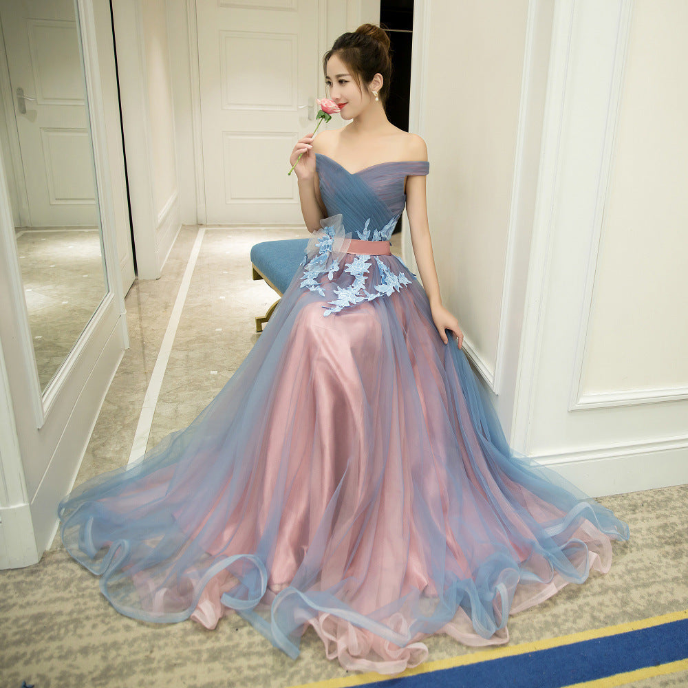 Gorgeous Stylish Grey Banquet Evening Strapless Bridal Bridesmaid Princess Long Elegant Tulle Prom Dress
