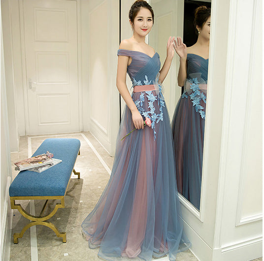 Gorgeous Stylish Grey Banquet Evening Strapless Bridal Bridesmaid Princess Long Elegant Tulle Prom Dress