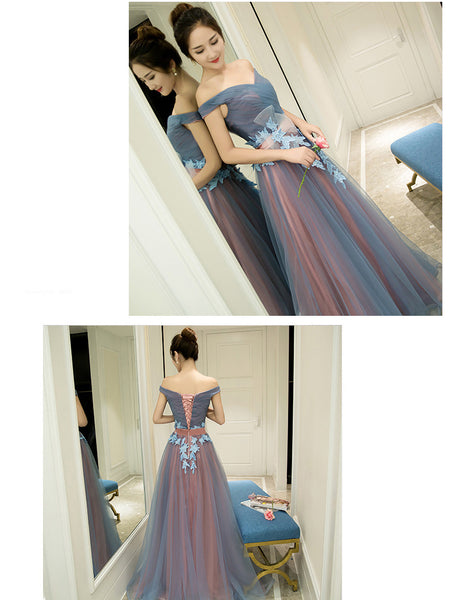 Gorgeous Stylish Grey Banquet Evening Strapless Bridal Bridesmaid Princess Long Elegant Tulle Prom Dress
