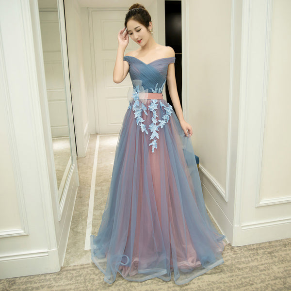 Gorgeous Stylish Grey Banquet Evening Strapless Bridal Bridesmaid Princess Long Elegant Tulle Prom Dress