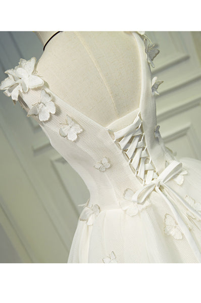 Gorgeous Evening Women Sky Blue Retro V-Neck 3D Butterfly Ball Gowns Short Prom Homecoming A Line Dress