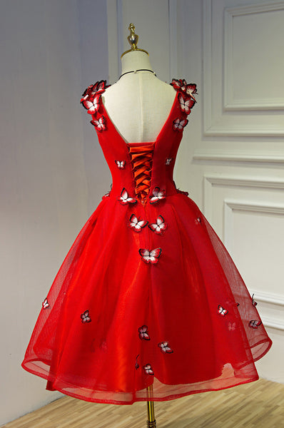 Gorgeous Evening Women Sky Blue Retro V-Neck 3D Butterfly Ball Gowns Short Prom Homecoming A Line Dress