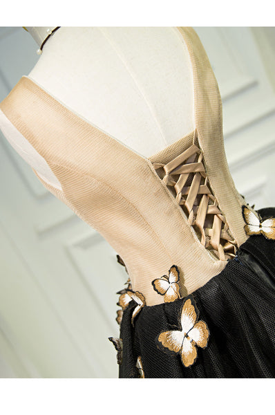 Gorgeous Evening Women Sky Blue Retro V-Neck 3D Butterfly Ball Gowns Short Prom Homecoming A Line Dress