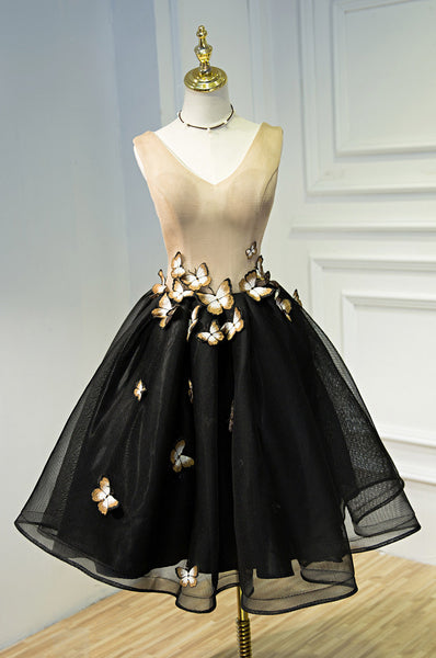 Gorgeous Evening Women Sky Blue Retro V-Neck 3D Butterfly Ball Gowns Short Prom Homecoming A Line Dress