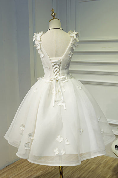 Gorgeous Evening Women Sky Blue Retro V-Neck 3D Butterfly Ball Gowns Short Prom Homecoming A Line Dress