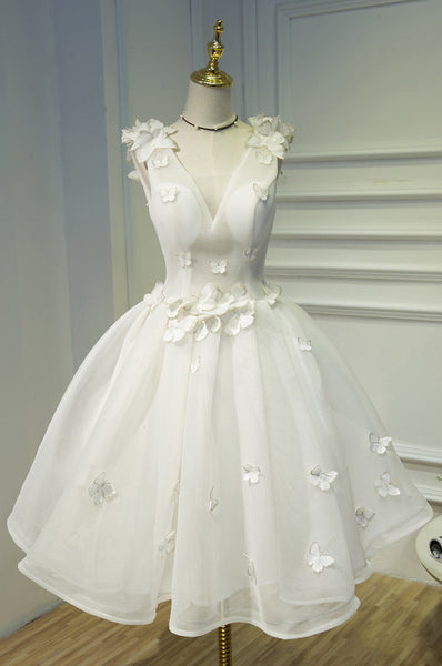 Gorgeous Evening Women Sky Blue Retro V-Neck 3D Butterfly Ball Gowns Short Prom Homecoming A Line Dress