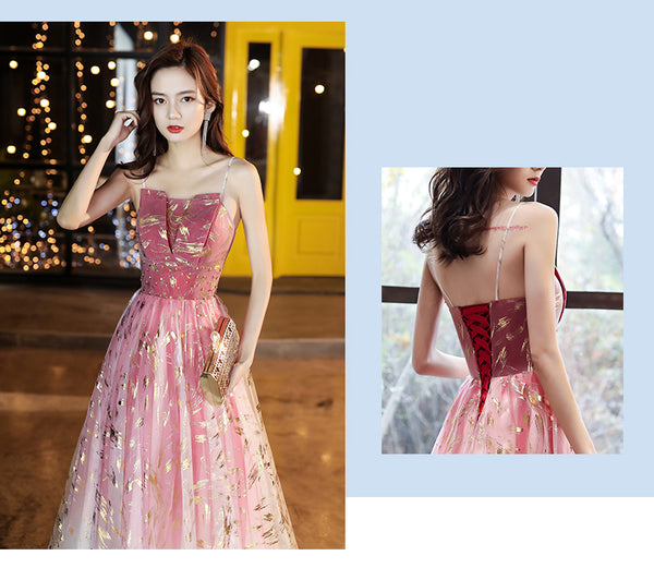 Sparkly Romantic Evening Banquet Women Noble Rose Red Spaghetti Strap Prom Bride Long Dress
