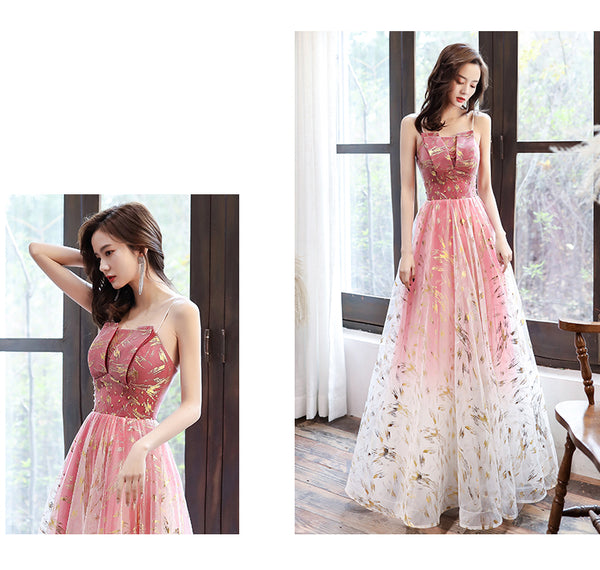 Sparkly Romantic Evening Banquet Women Noble Rose Red Spaghetti Strap Prom Bride Long Dress