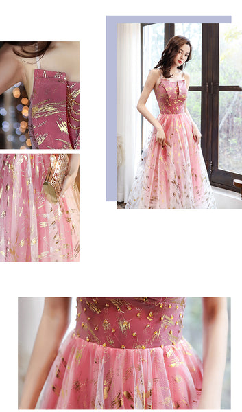 Sparkly Romantic Evening Banquet Women Noble Rose Red Spaghetti Strap Prom Bride Long Dress