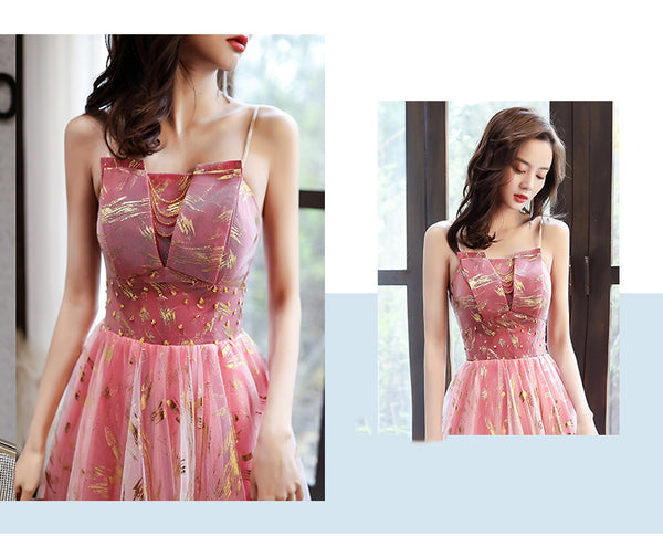 Sparkly Romantic Evening Banquet Women Noble Rose Red Spaghetti Strap Prom Bride Long Dress