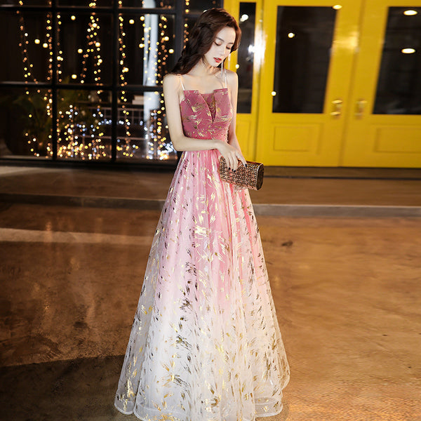 Sparkly Romantic Evening Banquet Women Noble Rose Red Spaghetti Strap Prom Bride Long Dress