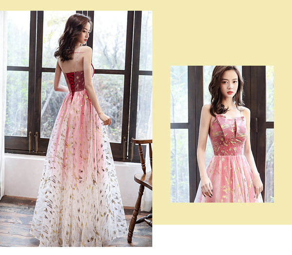 Sparkly Romantic Evening Banquet Women Noble Rose Red Spaghetti Strap Prom Bride Long Dress
