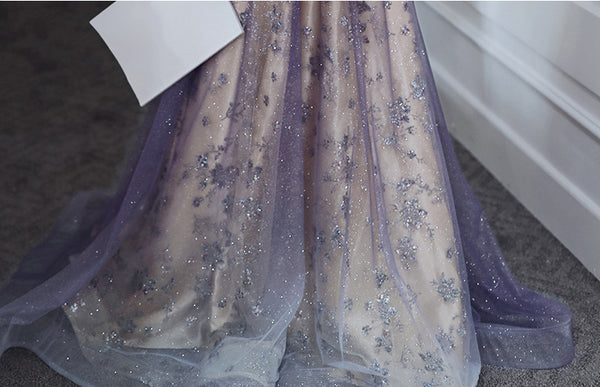 Trendy Dreamy New Style Banquet Party Charming Purple Glitter Temperament Long Tube Top Floor Length Formal Dress