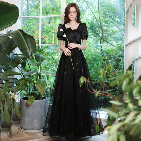 Cozy Nice Look Black evening Elegant V-Neck Banquet Mesh Panel A Line Evening Gown Ball Dress