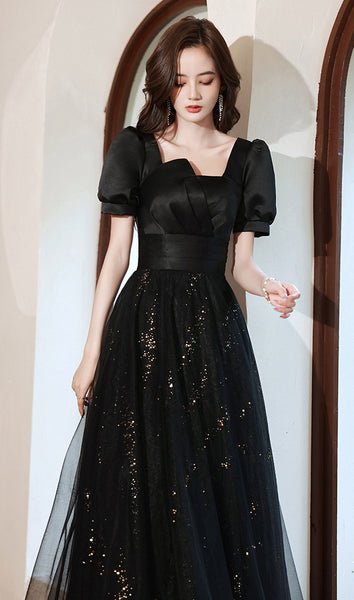 Cozy Nice Look Black evening Elegant V-Neck Banquet Mesh Panel A Line Evening Gown Ball Dress