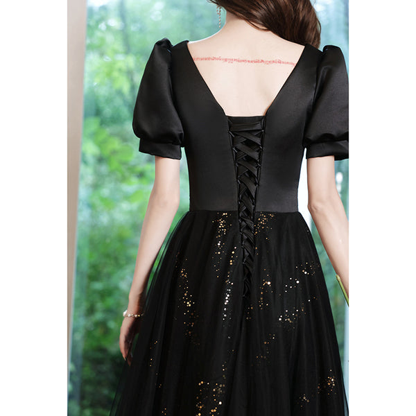 Cozy Nice Look Black evening Elegant V-Neck Banquet Mesh Panel A Line Evening Gown Ball Dress