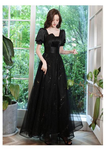 Cozy Nice Look Black evening Elegant V-Neck Banquet Mesh Panel A Line Evening Gown Ball Dress