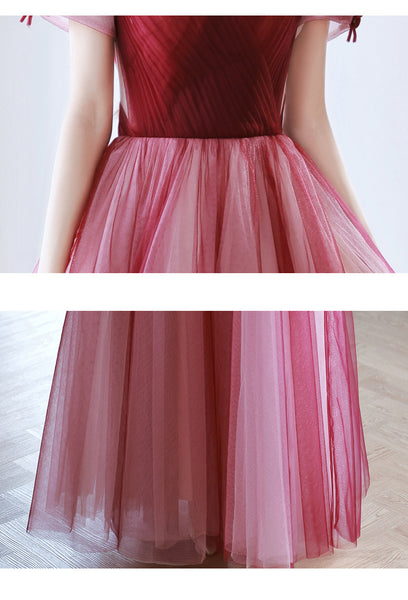 Elegant Temperament Red Puff Sleeves Sweetheart Princess Dress Banquet Bride Evening Party Prom Tulle Dress
