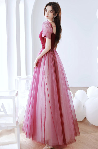 Elegant Temperament Red Puff Sleeves Sweetheart Princess Dress Banquet Bride Evening Party Prom Tulle Dress