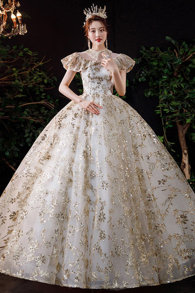 Summer Starry Sky Woman High Waist Short Sleeves Pleated Shoulder Polo Collar Bride Palace Style Embroidery Floral Dress