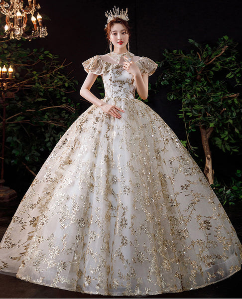 Summer Starry Sky Woman High Waist Short Sleeves Pleated Shoulder Polo Collar Bride Palace Style Embroidery Floral Dress