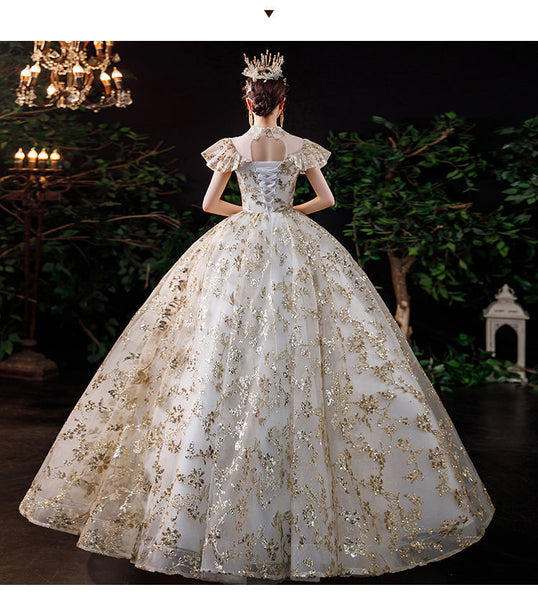 Summer Starry Sky Woman High Waist Short Sleeves Pleated Shoulder Polo Collar Bride Palace Style Embroidery Floral Dress